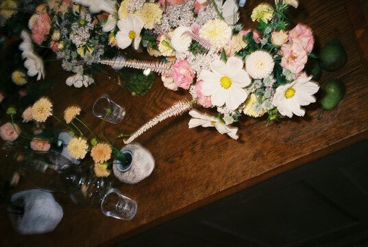 35mm film and direct flash of a floral studio in summer