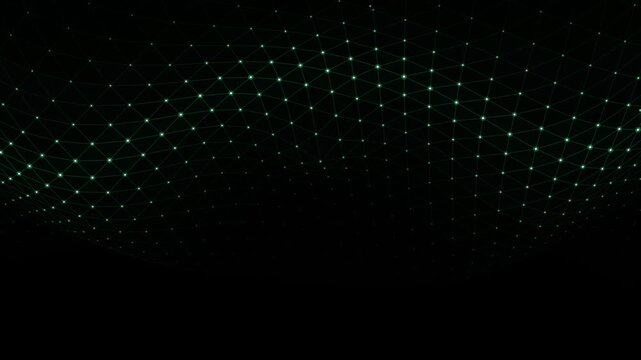 Abstract digital wave with glowing dots and connecting lines on a dark background