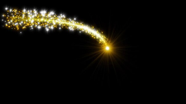 Golden glitter sparkling Magic lights , gold glitter particles Abstract black background with golden particles. glitter particle light trail wave alpha channel loop animation,4k animation