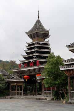 Close-up Of Drum Tower Entrance Gate At Zhaoxing Dong Village Guizhou China