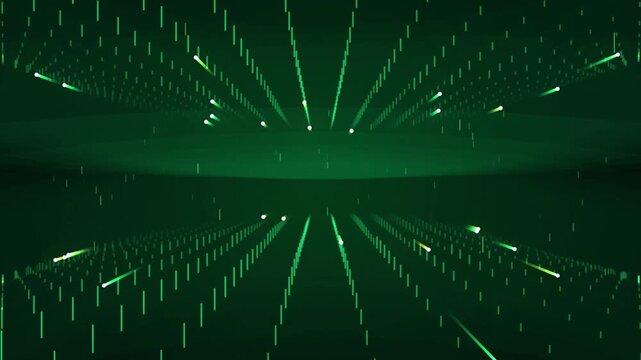 Abstract green light lines moving in deep space tunnel background