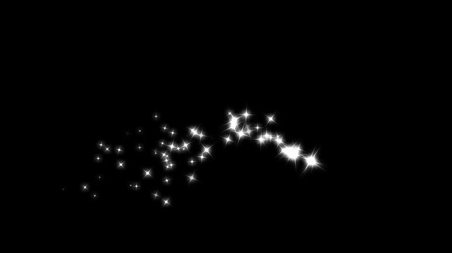 magic sparkles glitter line stars, particle magic tail sparkling glitter star dust trail loop animation on black screen. sparkling stars shine animation, stars animation in the night sky.