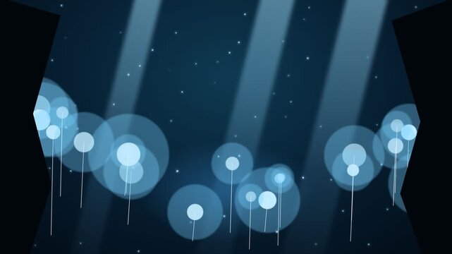 Glowing blue crystal cave with light shafts and floating dust, fantasy gemstone background