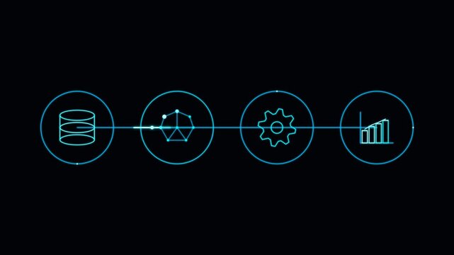 Data analysis process flow database network connection gear analytics growth chart abstract technology concept