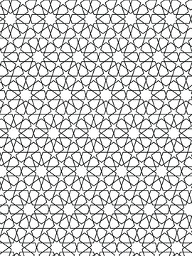Intricate geometric black and white islamic star pattern repeating seamless design