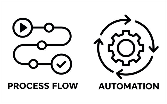 Process flow and automation icons symbolizing sequential steps and system efficiency improvements.
