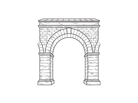 Ancient Stone Archway Outline - Classic Roman Architecture Line Art