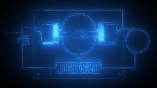 Modern blueprint style animation of futuristic electronic circuit