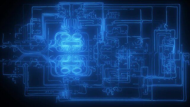 Futuristic glowing blue circuit board animation for tech