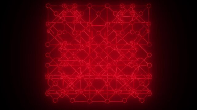Glowing red neon wireframe grid structure abstract background