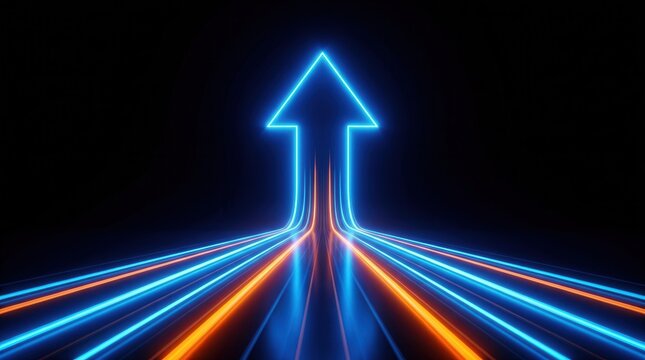 A path forward represented by converging lines of light and a glowing neon arrow pointing upward.