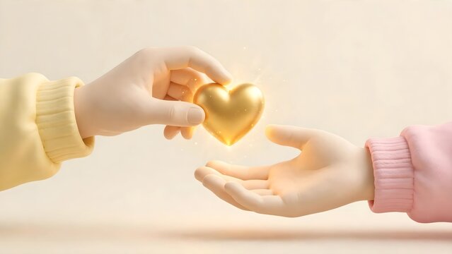 Two hands giving golden heart symbol of care and love