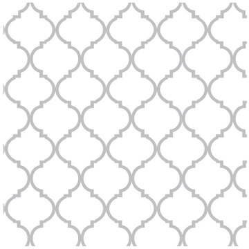 Seamless Grey and White Moroccan Ogee Lattice Pattern Vector Background with Islamic Geometric Motif for Wallpaper, Fabric, and Cover Design