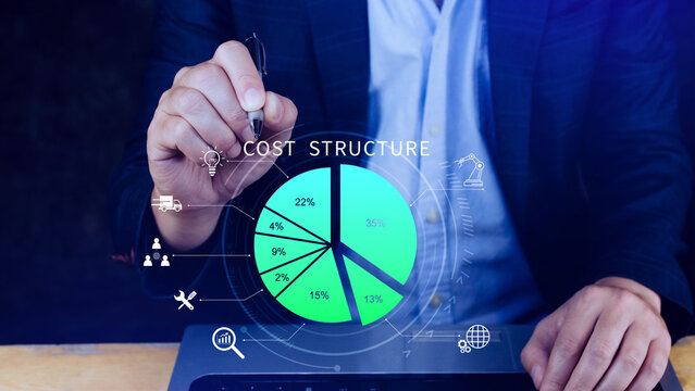 Cost structure concept. Strategic cost structure financial analysis with pie chart, business growth, profit and loss management planning. not ai