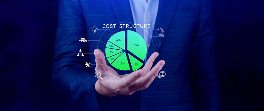 Cost structure concept. Strategic cost structure financial analysis with pie chart, business growth, profit and loss management planning. not ai