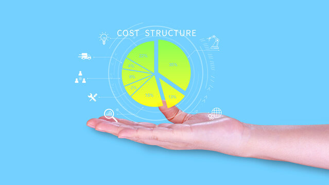 Cost structure concept. Strategic cost structure financial analysis with pie chart, business growth, profit and loss management planning. not ai