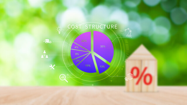 Cost structure concept. Strategic cost structure financial analysis with pie chart, business growth, profit and loss management planning. not ai