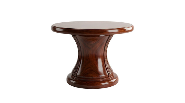 Polished wooden pedestal table isolated with brown circular wooden on transparent background