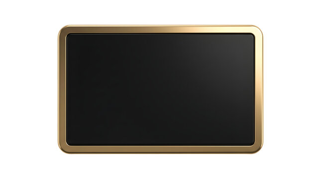 Rectangular black sign with a metallic gold frame with plaque solid black on transparent background
