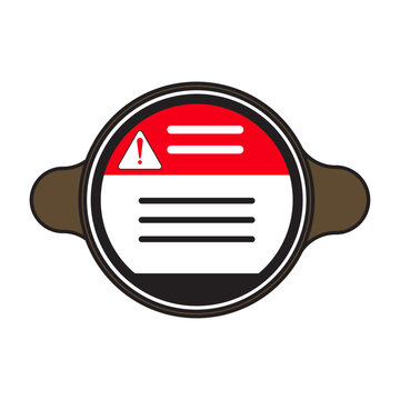 Car Radiator Coolant Reservoir Cap with Red Warning Symbol, Automotive Engine Cooling System icon Vector Illustration