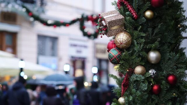 Festive Christmas Tree with Ornaments and Gift