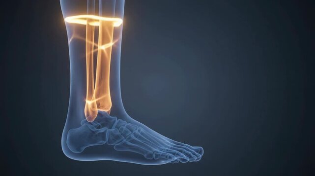 Human Foot and Ankle Bone X-ray Animation - Highlighting Pain and Anatomy Structure with Glowing Effects - 3D Medical Visualization CGI Footage
