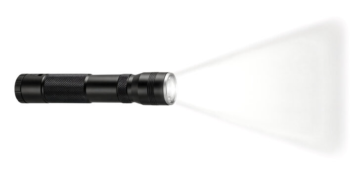 Illuminating flashlight emitting a bright beam of light in a conceptual representation of discovery and focus