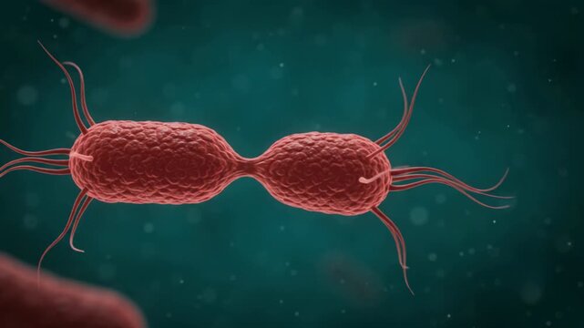 Bacteria Cell Division - Microscopic Binary Fission of Red Pathogens - 3D Medical Animation 4K Footage