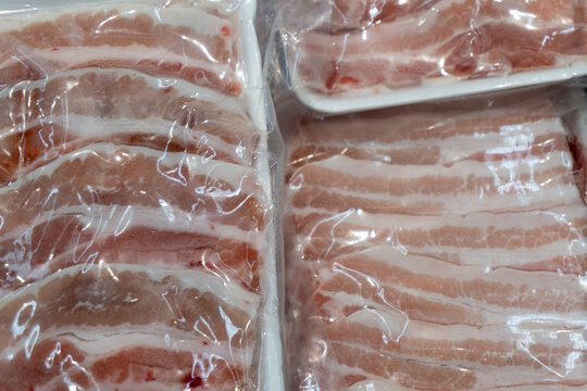 Sliced pork in clear packaging in Da Lat Vietnam