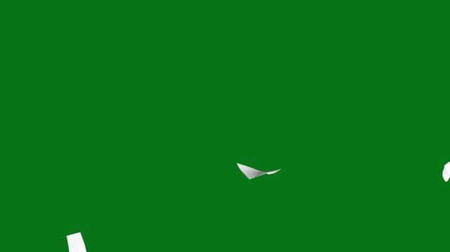 Falling White Paper Sheets Animation on Green Screen Background - Flying Papers Overlay