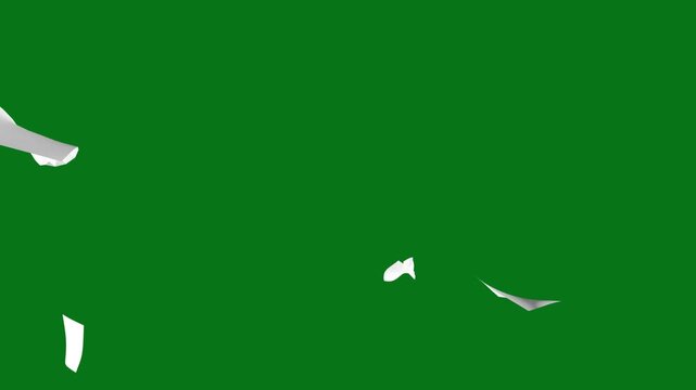 Falling White Paper Sheets Animation on Green Screen Background - Flying Papers Overlay