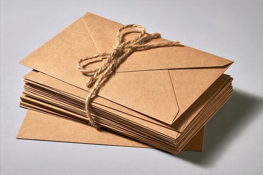 Stack of Kraft Envelopes Tied with Natural Twine