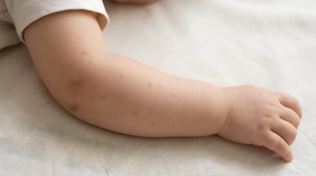 Close up of a baby's foot and ankle resting on a light colored surface