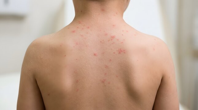 Rear view of a young person showing spine and shoulder blade prominence