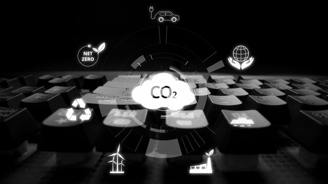 Net zero goals and CO2 reduction strategy driving sustainability, green energy integration, net zero emissions policies, and climate-friendly sustainability solutions for business and society. Muxer