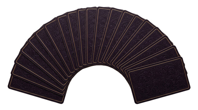 Mystical Tarot Cards Fanned Deck, Dark Purple Oracle Playing Cards Layout, Esoteric Fortune Telling Deck isolated PNG with Transparent Background