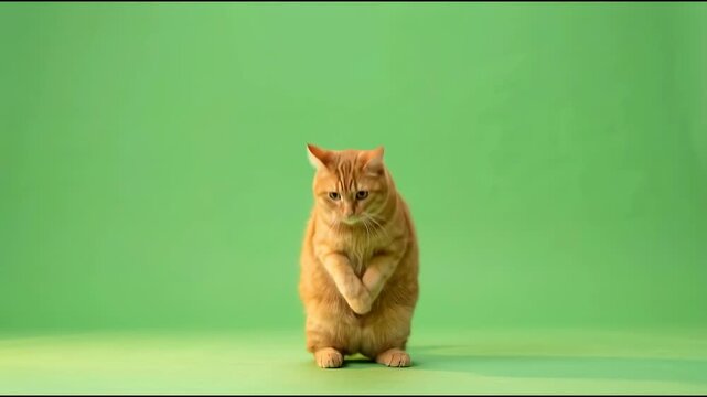 Orange tabby cat dancing upright on its hind legs with raised paws, entertaining animal footage for digital storytelling and social media