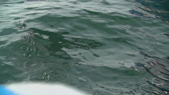 Close up of rowing paddle digging in to the ocean water