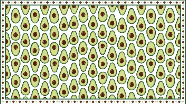 Seamless avocado pattern illustration with decorative border