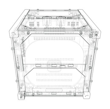 3D printer wireframe illustration. Vector