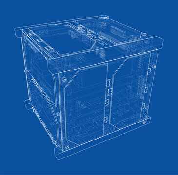 blueprint of a modular cube structure. Vector