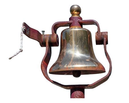 Vintage tarnished brass bell isolated 