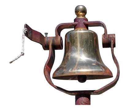 Antique tarnished brass bell isolated 
