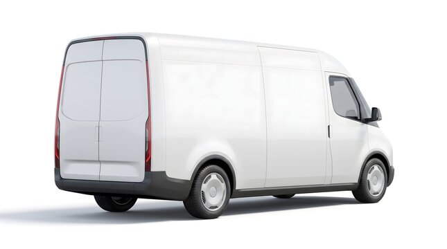 Blank white electric cargo van mockup on white background