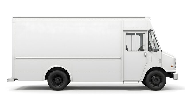 Side profile of blank white step van delivery truck