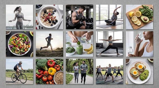 Healthy Lifestyle Collage Fitness Nutrition Wellness Exercise Healthy Food Sports Active Living