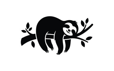 A black silhouette of a sloth clinging to a branch with leaves is displayed © HAFSA