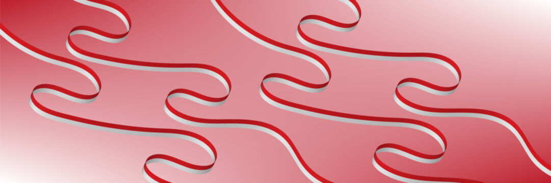 Abstract Dynamic Red and White Indonesian Flag Ribbon Vector Background Illustration