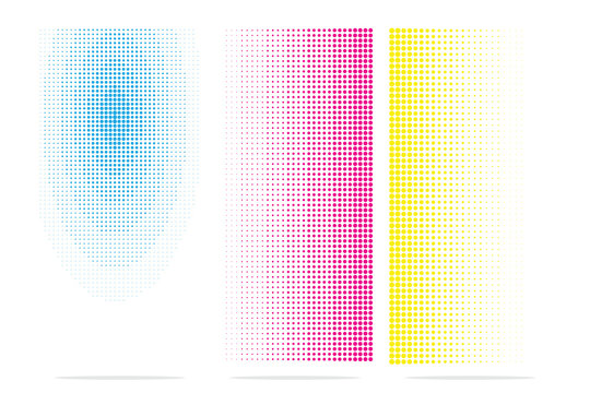 Cyan magenta yellow halftone circles composition for corporate business marketing collateral themes.