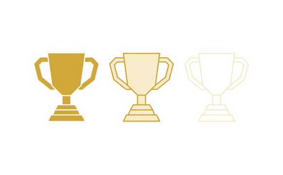Gold trophy cups flat vector illustration set